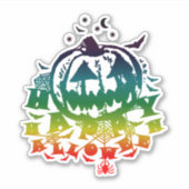 ハッピーハローウィン数々のハロウィーンのカボチャのちょうちん色 シール (正面)