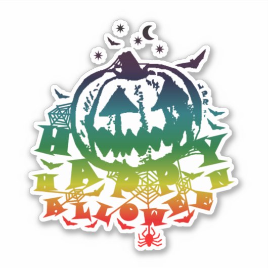 ハッピーハローウィン数々のハロウィーンのカボチャのちょうちん色 シール (正面)