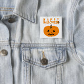 ハッピーハローウィン文字とカボチャのホワイトボタン 缶バッジ (インサイチュ)
