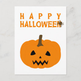 ハッピーハローウィン文字とカボチャの白いはがき ポストカード