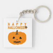ハッピーハローウィン文字とパンプキンオンホワイトキーチェーン キーホルダー (裏面)