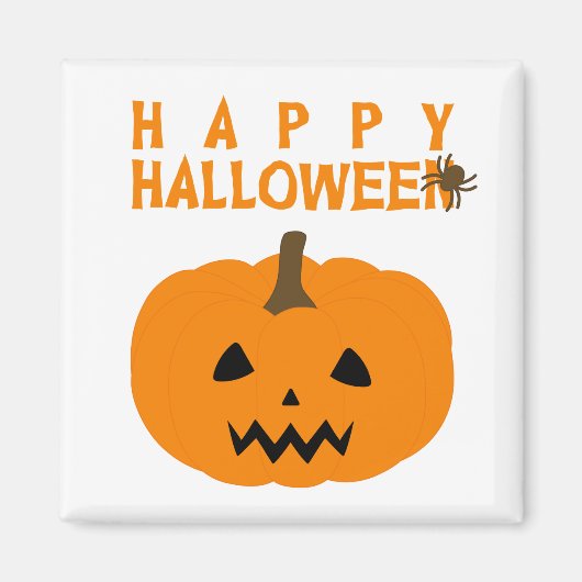 ハッピーハローウィン文字及びホワイトマグネット上のカボチャ マグネット (正面)