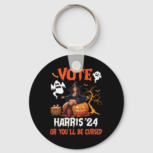ハッピーハローウィン日Vote Harris 2024またはB キーホルダー (正面)
