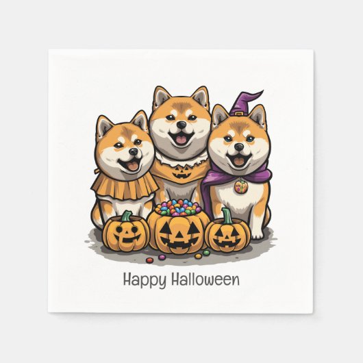ハッピーハローウィン柴犬ドッグ スタンダードカクテルナプキン (正面)