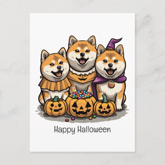 ハッピーハローウィン柴犬ドッグ ポストカード (正面)