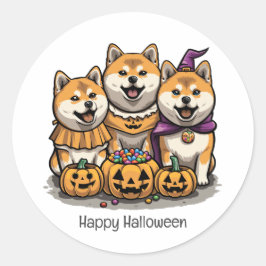 ハッピーハローウィン柴犬ドッグ ラウンドシール