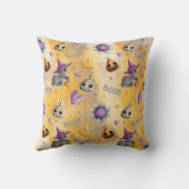 ハッピーハローウィン格言ウィッチキャットドッグ&幽霊 クッション (裏面)