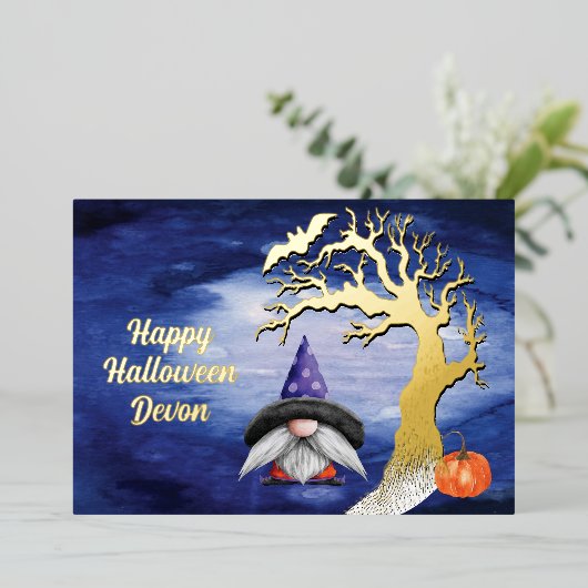 ハッピーハローウィン格言不気味挨拶 箔シーズンカード (立ち正面)