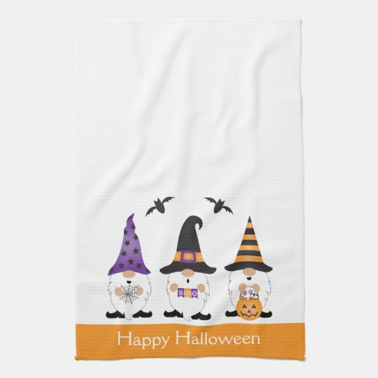 ハッピーハローウィン格言紫オレンジ キッチンタオル (縦)