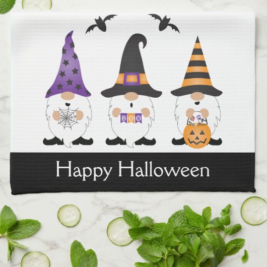 ハッピーハローウィン格言紫オレンジ キッチンタオル (折り畳み)