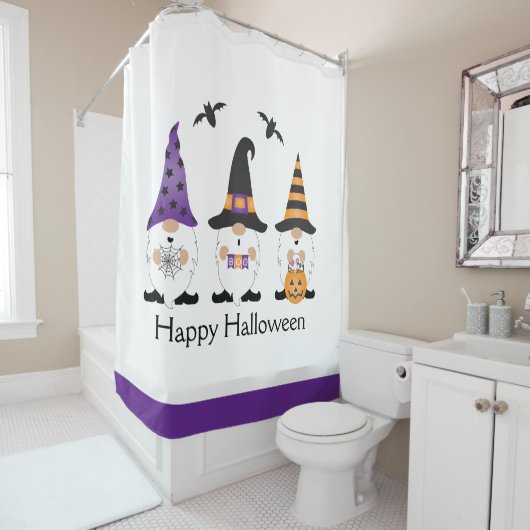 ハッピーハローウィン格言紫オレンジ シャワーカーテン (インサイチュ)