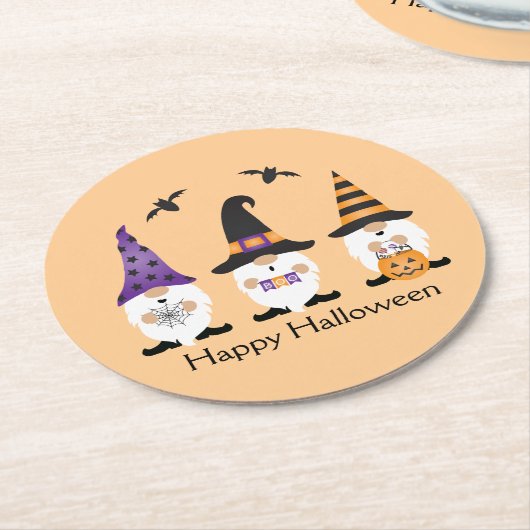 ハッピーハローウィン格言紫オレンジ ラウンドペーパーコースター (アングル)