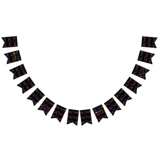 ハッピーハローウィン棒つきキャンデーとキャンディブラックパターン バンティングフラッグ (全)