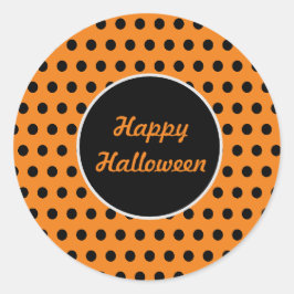 ハッピーハローウィン水玉模様ラウンドステッカー（オレンジ） ラウンドシール
