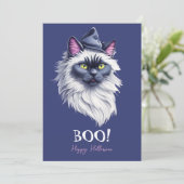 ハッピーハローウィン水色の白鳥の猫の魔女ハット シーズンカード (スタンド正面)