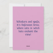 ハッピーハローウィン水色の白鳥の猫の魔女ハット シーズンカード (裏面)