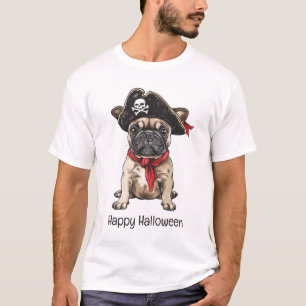 ハッピーハローウィン海賊フランスのブルドッグ Tシャツ