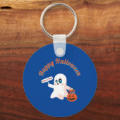 ハッピーハローウィン深いブルーサークルkeyChain キーホルダー (正面)