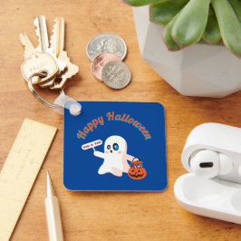 ハッピーハローウィン深いブルースクエアキーチェーン キーホルダー