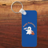 ハッピーハローウィン深い青い四角形keyChain キーホルダー (正面)