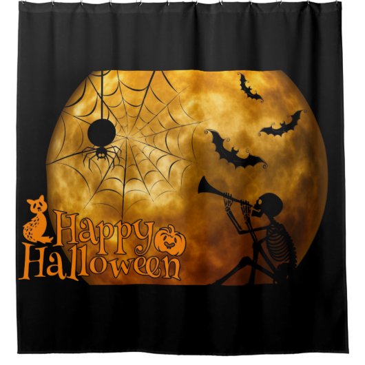 ハッピーハローウィン満月 シャワーカーテン (正面)
