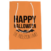 ハッピーハローウィン漫画こうもり（名前） ミディアムペーパーバッグ (正面)