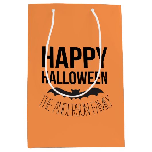 ハッピーハローウィン漫画こうもり（名前） ミディアムペーパーバッグ (正面)