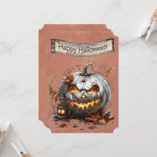 ハッピーハローウィン炎ホワイトパンプキン (正面/裏面インサイチュ)