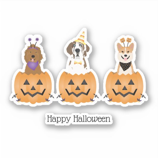 ハッピーハローウィン犬をカボチャに シール (正面)