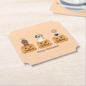 ハッピーハローウィン犬をカボチャに ペーパーコースター (アングル)