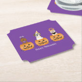 ハッピーハローウィン犬をカボチャに ペーパーコースター (アングル)