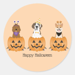 ハッピーハローウィン犬をカボチャに ラウンドシール