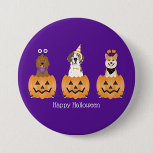 ハッピーハローウィン犬をカボチャに 缶バッジ