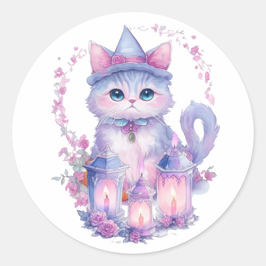 ハッピーハローウィン猫とキャンドル ラウンドシール (正面)