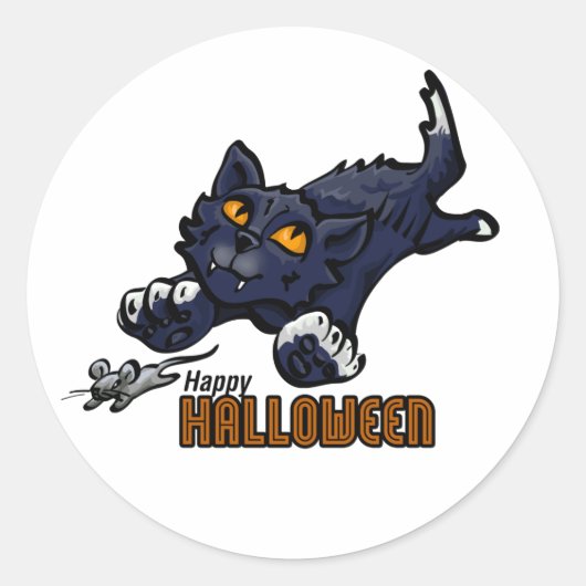 ハッピーハローウィン猫とマウス ラウンドシール (正面)