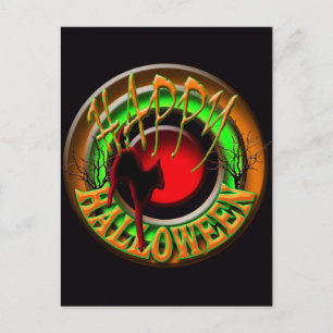 ハッピーハローウィン猫と月絵はがき ポストカード