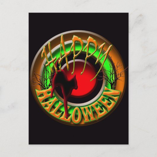 ハッピーハローウィン猫と月絵はがき ポストカード (正面)