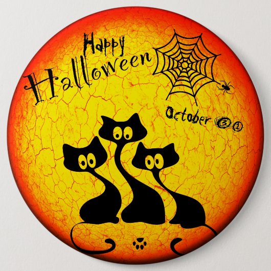 ハッピーハローウィン猫丸ボタン 缶バッジ (正面)