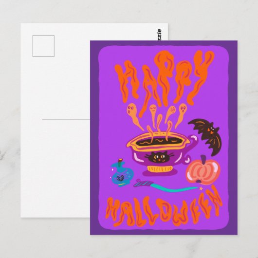 ハッピーハローウィン猫好きウィッチカップのコーヒー ポストカード (正面/裏面)