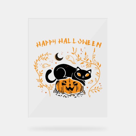 ハッピーハローウィン猫愛 アクリルサイン (正面)