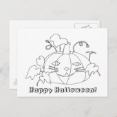 ハッピーハローウィン猫顔着色ギフトはがき ポストカード (正面/裏面)