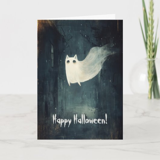 ハッピーハローウィン猫飛んでいる付 サンキューカード (正面)