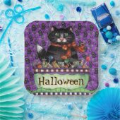 ハッピーハローウィン猫 ペーパープレート (パーティー)