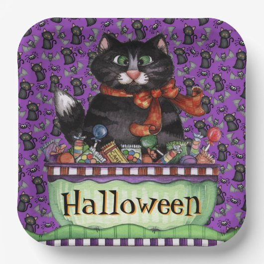 ハッピーハローウィン猫 ペーパープレート (正面)