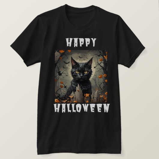 ハッピーハローウィン猫 Tシャツ (デザイン正面)