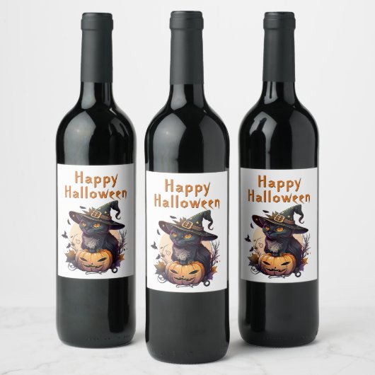 ハッピーハローウィン用の魔猫 ワインラベル (ボトル)