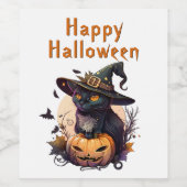 ハッピーハローウィン用の魔猫 ワインラベル (シングルラベル)