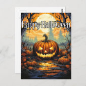 ハッピーハローウィン白熱［赤熱］光を放つの秋のカボチャ ポストカード (正面/裏面)