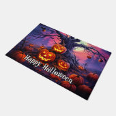 ハッピーハローウィン白熱［赤熱］光を放つカボチャ ドアマット (アングル)