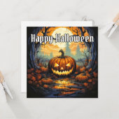 ハッピーハローウィン白熱［赤熱］光を放つパンプキン カード (正面/裏面インサイチュ)